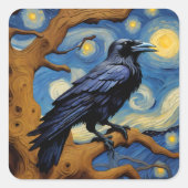 Een raaf in een oude eikenboom Sterrennacht Vierkante Sticker (Voorkant)