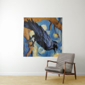 Een raaf in een oude eikenboom Sterrennacht Wandkleed (In Situ (horizontaal))