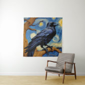 Een raaf in een oude eikenboom Sterrennacht Wandkleed (In situ)