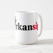Een ransip rode tekst koffiemok (Voorkant rechts)