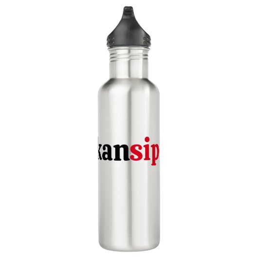 Een ransip rode tekst waterfles  (Rechts)