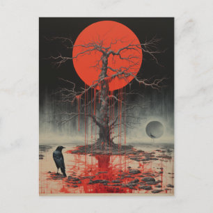 Een Raven Dead Tree Red Briefkaart