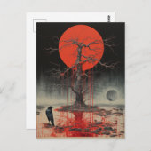 Een Raven Dead Tree Red Briefkaart (Voorkant / Achterkant)
