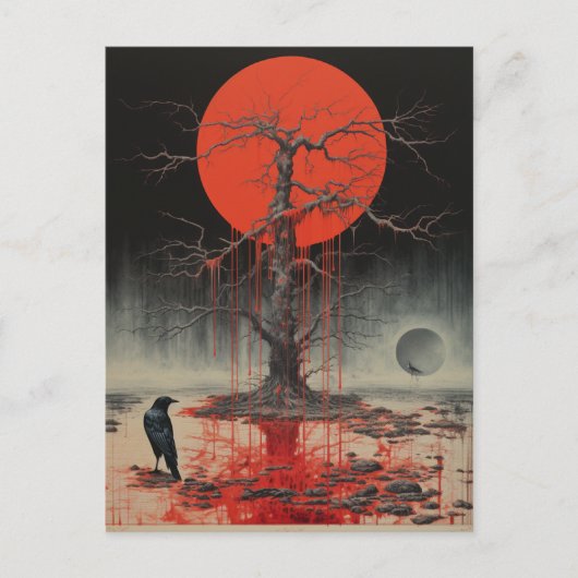 Een Raven Dead Tree Red Briefkaart (Voorkant)