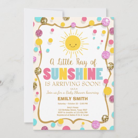 Een Ray of Sunshine Baby shower uitnodiging Pink B (Voorkant)
