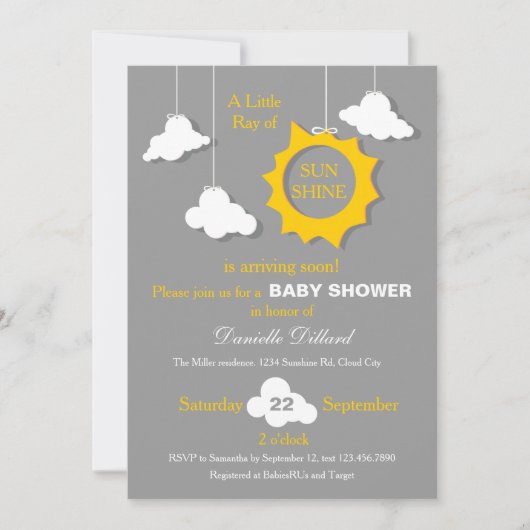 Een Ray Sunshine Baby shower Invitation Kaart (Voorkant)