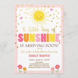 Een Ray Sunshine Baby shower nodigt roze meisje ui Kaart