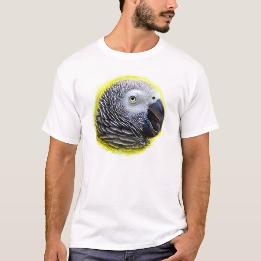 Een realistisch schilderij van een grijze papegaai t-shirt (Voorkant)