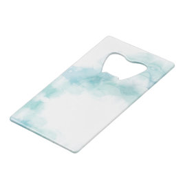 Een rechthoekige deurhanger met een turquoise aqua creditkaart flessenopener