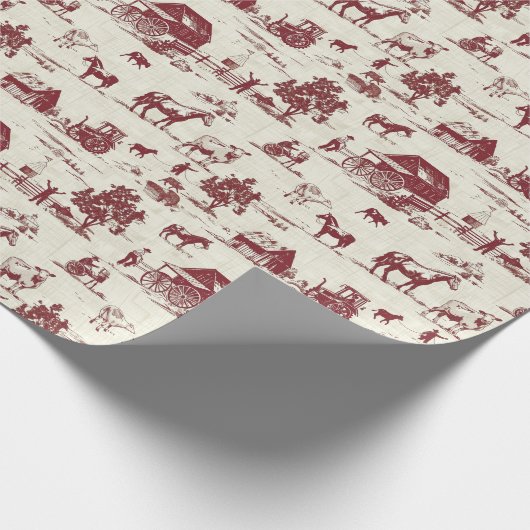 Een Red & Cream Toile Country Boerderij Animal Sce Cadeaupapier (Hoek)