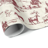 Een Red & Cream Toile Country Boerderij Animal Sce Cadeaupapier (Rol Hoek)