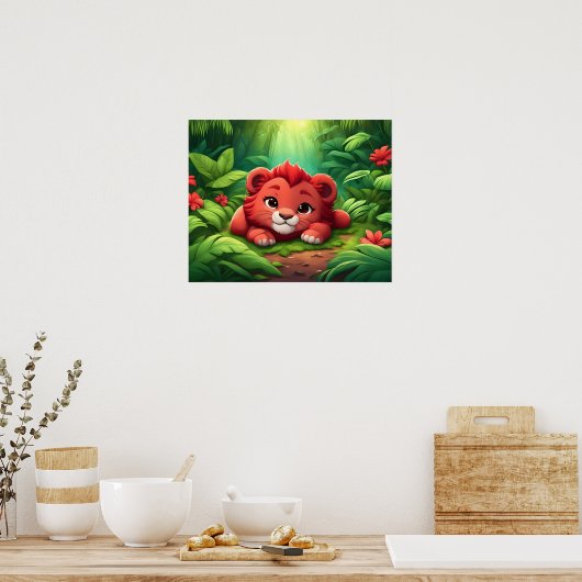 Een Red Lion Cub in het Oerwoud Poster (Keuken)
