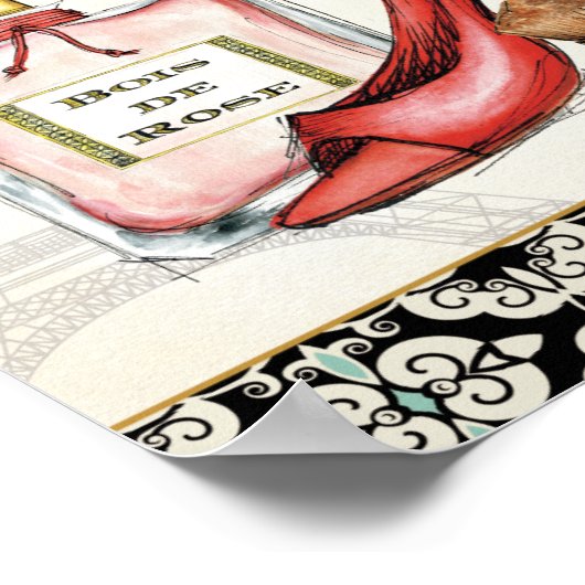 Een Red Shoe, een fles parfum en blush Powder Poster (Hoek)