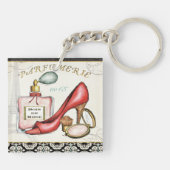 Een Red Shoe, een fles parfum en blush Powder Sleutelhanger (Achterkant)