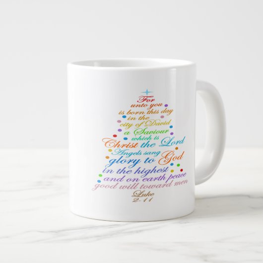 Een redder is Born Luke 2-11 mokken met kerstbomen (Voorkant rechts)