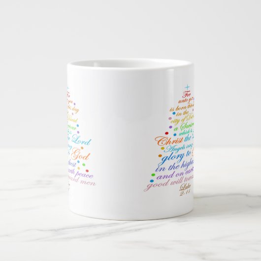 Een redder is Born Luke 2-11 mokken met kerstbomen (Voorkant)