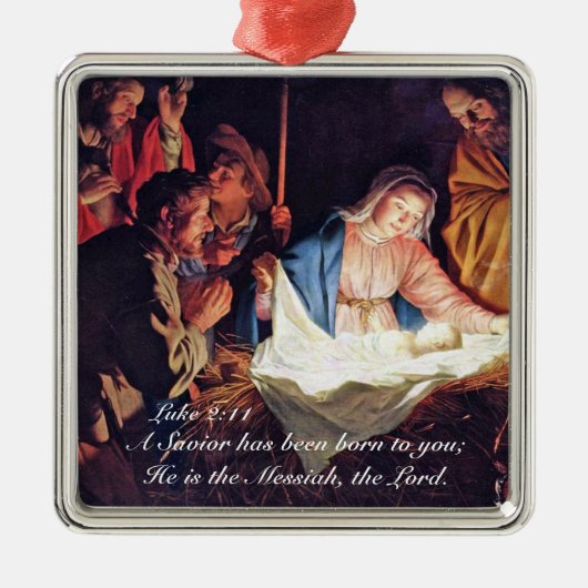 Een redder is geboren Luke 2, kerstnativiteit Metalen Ornament (Voorkant)