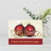 Een redder is geboren uit kerstversiering feestdagenkaart (Staand voorkant)