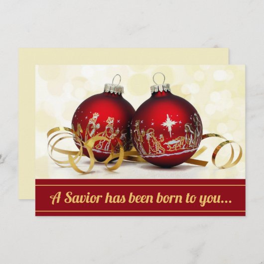 Een redder is geboren uit kerstversiering feestdagenkaart (Voorkant / Achterkant)