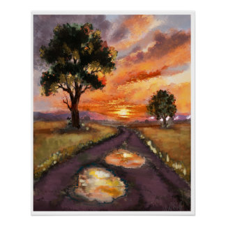 Een regenachtige avond zonsondergang. perfect poster