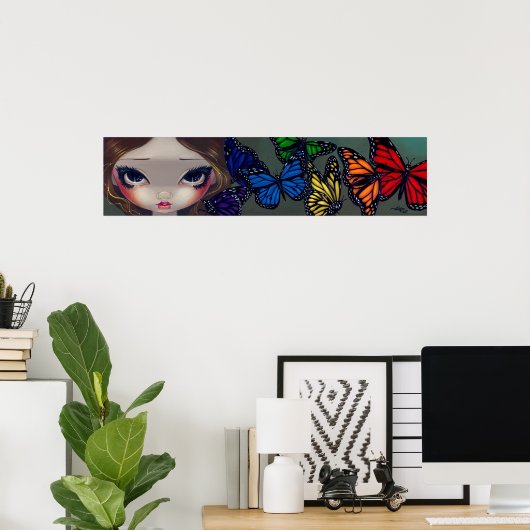 Een regenboog van Butterflies fee Art Print (Thuiskantoor)