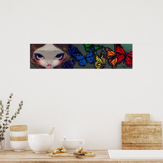 Een regenboog van Butterflies fee Art Print (Keuken)