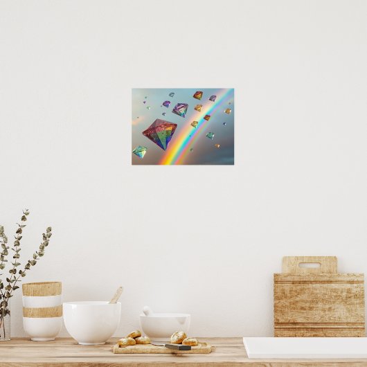 Een regenboog van diamanten: zwevende juwelen in d poster (Keuken)