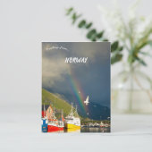 Een regenboog vogels en boten in Lofoten Noorwegen Briefkaart (Staand voorkant)