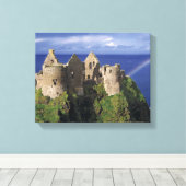 Een regenboogaanval op de middeleeuwse Dunluce Cas Canvas Afdruk (Insitu (Houten vloer))