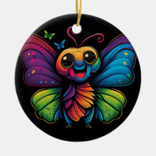 Een regenboogkleurige vlinder keramisch ornament