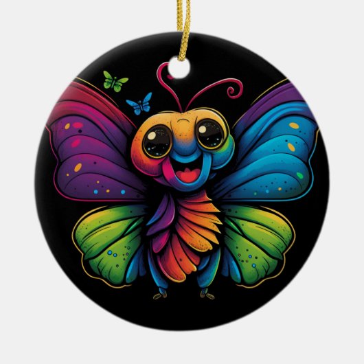 Een regenboogkleurige vlinder keramisch ornament (Voorkant)