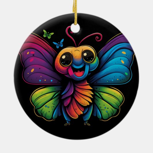 Een regenboogkleurige vlinder keramisch ornament (Achterkant)
