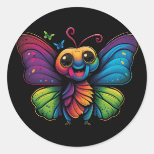 Een regenboogkleurige vlinder ronde sticker