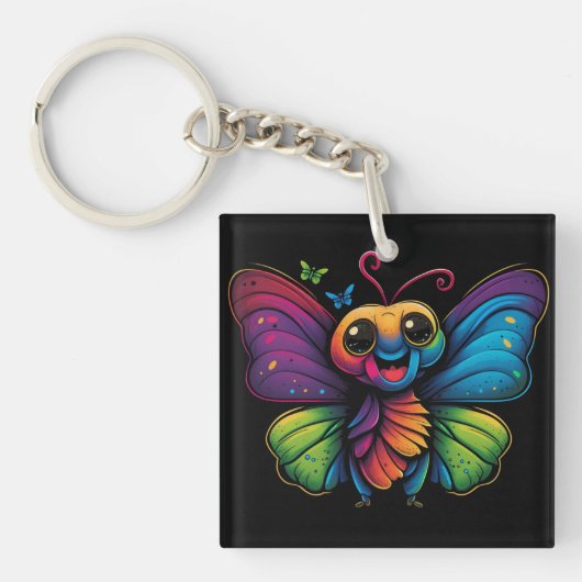 Een regenboogkleurige vlinder sleutelhanger (voorkant)