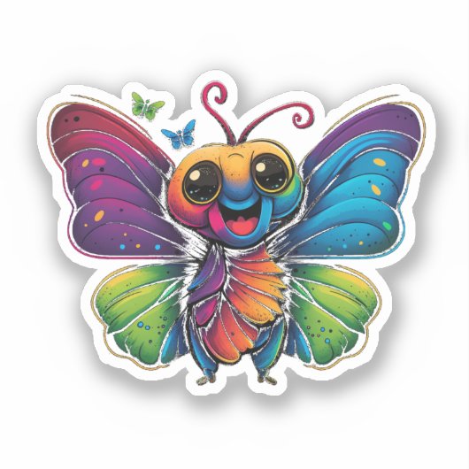 Een regenboogkleurige vlinder sticker (Voorkant)