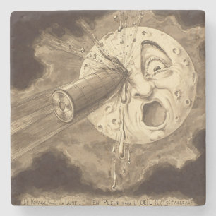 Een reis aan de Vintage Tekening van de Maan Stenen Onderzetter