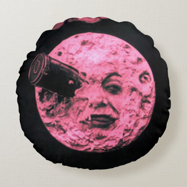 Een reis naar de  Moon Cinema Pink Edition Rond Kussen (Voorkant)