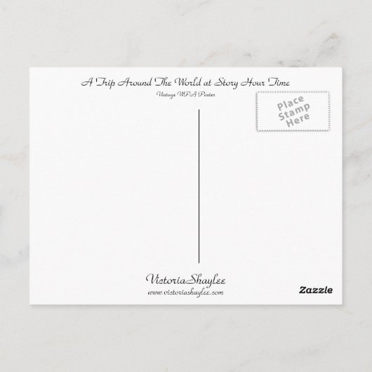 Een reis om de wereld tijdens het verhaal briefkaart (Achterkant)
