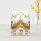 Een reis van geloof met kamelen Eid Al Fitr Kaart (Gele Bloem)