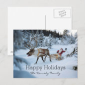 Een rendier die de Kerstman en zijn ar trekken Feestdagenkaart (Voorkant / Achterkant)