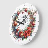 Een rendier en feestelijke poinsettia krans grote klok (Hoek)