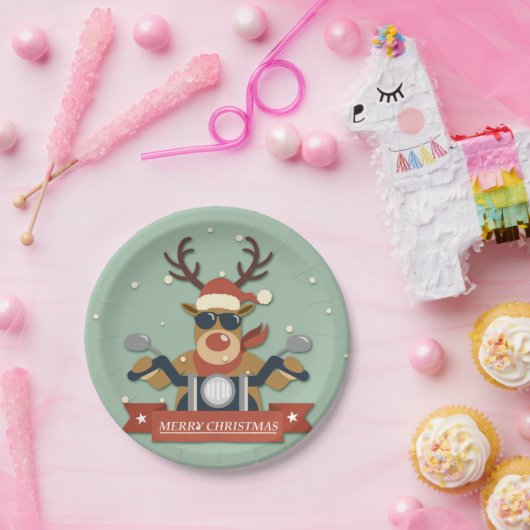 Een rendierzonnebril op motorfiets papieren bordje (Feest)