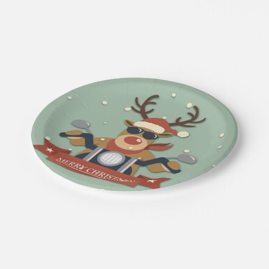 Een rendierzonnebril op motorfiets papieren bordje (Gekanteld)