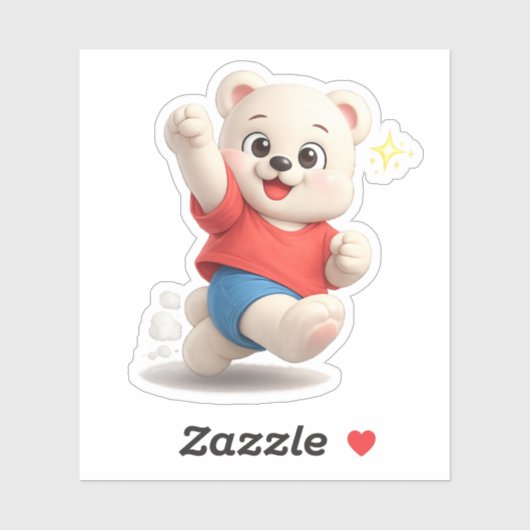 Een rennend berenpersonage sticker (Vel)