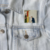 Een respectabel Man dat smeekt om munten Vierkante Button 5,1 Cm (In situ)