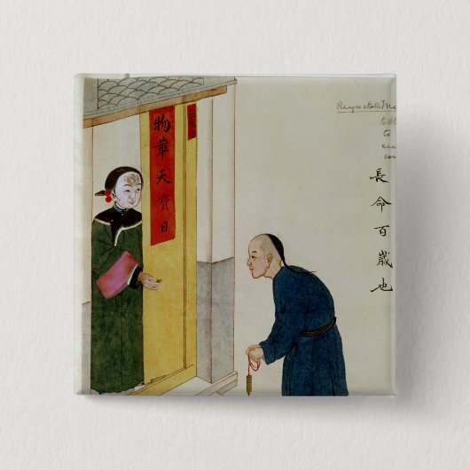 Een respectabel Man dat smeekt om munten Vierkante Button 5,1 Cm (Voorkant)