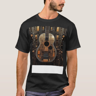 Een retro-futuristisch ogende akoestische gitaar t-shirt