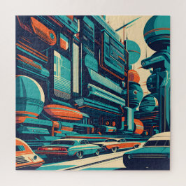 Een retro-futuristische stad legpuzzel