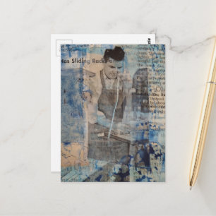 Een retro houtbewerkingsman mixed media collage briefkaart