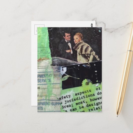 Een Retro Koppelcollage in Groen Briefkaart (Voorkant / Achterkant in situ)